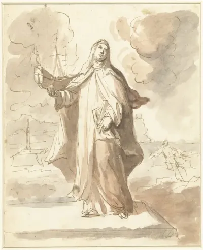 Heilige Brigitta, staande met het schip in de rechterhand