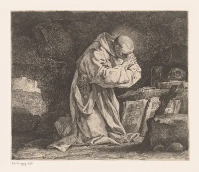 Heilige Bruno geknield in gebed