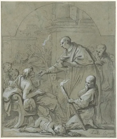 Heilige Carolus Borromeus geeft pestlijders de laatste Communie