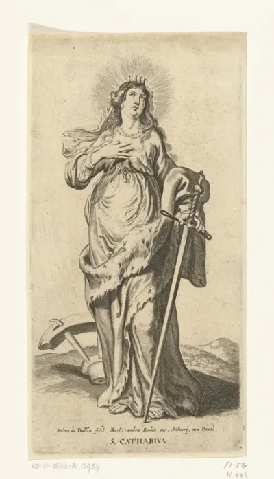 Heilige Catharina van Alexandrië met gebroken wiel en zwaard