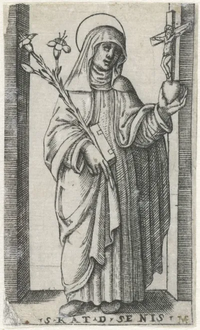Heilige Catharina van Siena met crucifix en lelie