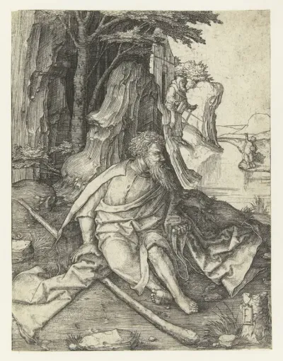 Heilige Christoffel aan de oever van een rivier