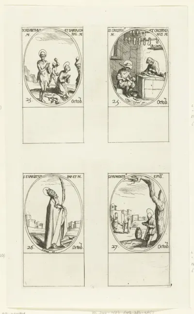 Heilige Chrysanthus en Heilige Daria van Rome, Heilige Crispinus en Heilige Crispinianus van Soissons, Heilige Evaristus, Heilige Frumentius van Ethiopië (25-27 oktober)