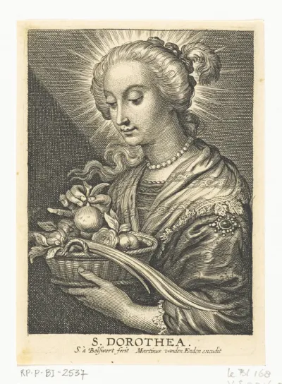 Heilige Dorothea met mand met fruit en bloemen
