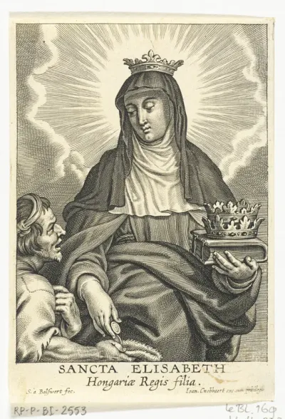 Heilige Elisabeth van Hongarije geeft aalmoes