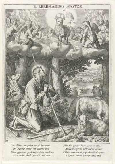 Heilige Everardus knielt voor het visioen van het Lam Gods
