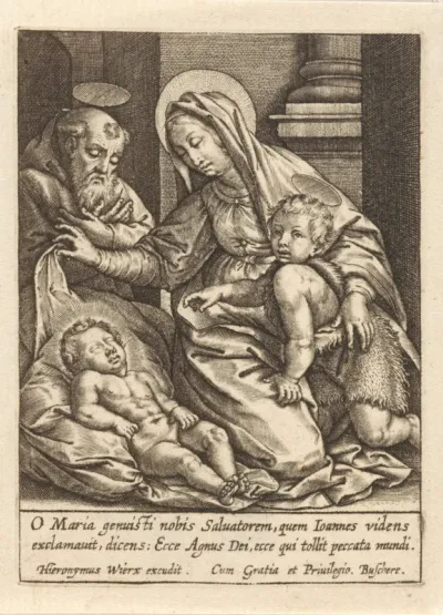 Heilige Familie bij het slapende Christuskind