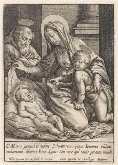 Heilige Familie bij het slapende Christuskind