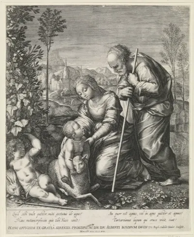 Heilige Familie en Johannes de Doper als kind in een landschap