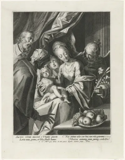 Heilige familie met de heilige Anna en twee engelen