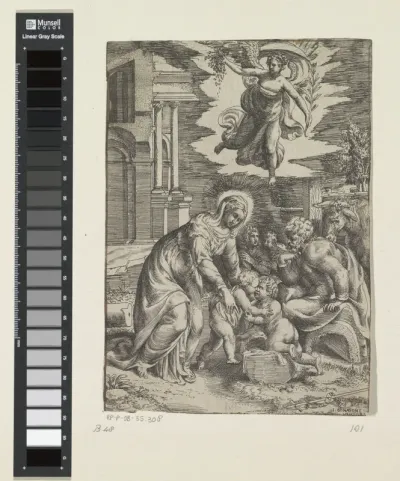 Heilige Familie met de jonge Johannes de Doper en een engel