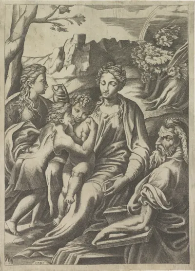 Heilige Familie met de jonge Johannes de Doper en Maria Magdalena
