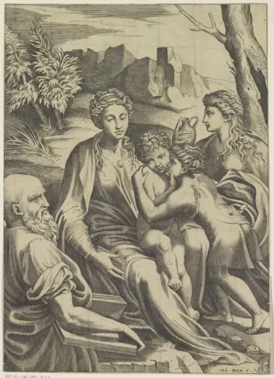Heilige Familie met de jonge Johannes de Doper en Maria Magdalena