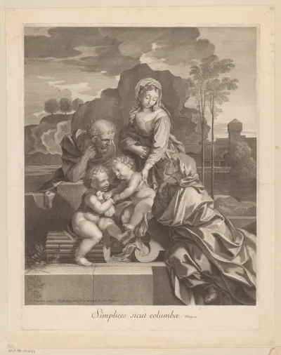 Heilige Familie met Elisabet en Johannes de Doper met duif