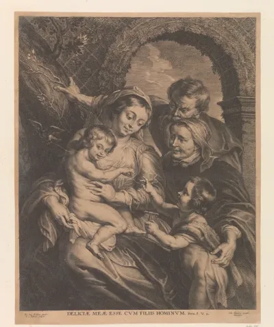 Heilige Familie met Elisabeth en Johannes de Doper en een distelvink