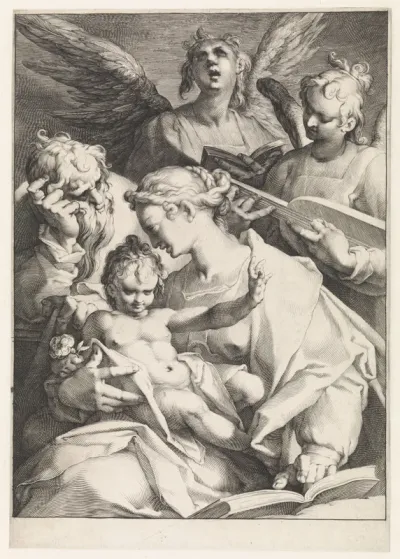 Heilige familie met engelen