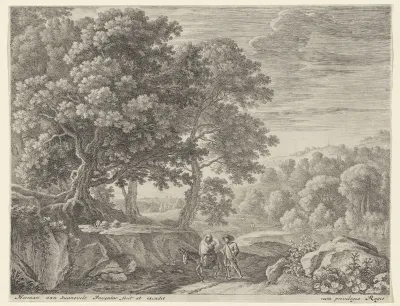 Heilige familie met ezel en cherubijnen