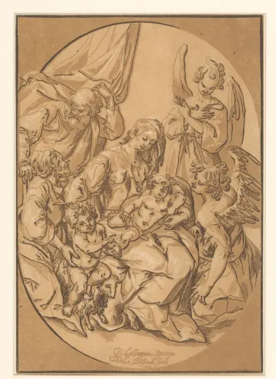 Heilige Familie met Johannes de Doper, Elisabet en twee engelen