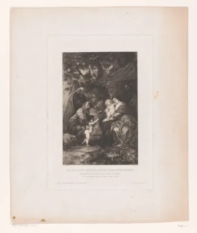 Heilige familie met Johannes de Doper, Elisabet en Zacharias onder een appelboom