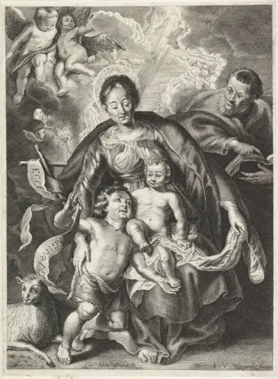 Heilige Familie met Johannes de Doper en engelen