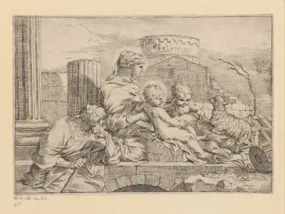 Heilige Familie met Johannes en lam tussen ruïnes