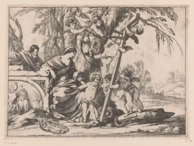 Heilige Familie met slang, putti en kruis