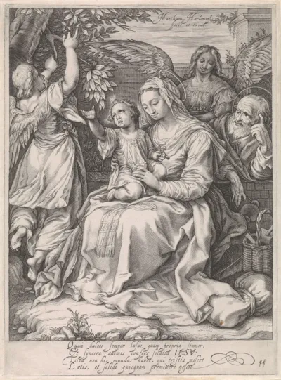 Heilige Familie met twee engelen