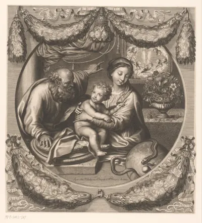 Heilige Familie omringd door guirlandes