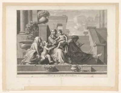 Heilige Familie op trap met Elisabet en Johannes de Doper