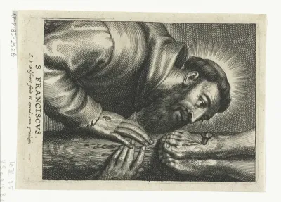 Heilige Franciscus aan voet van kruis van Christus