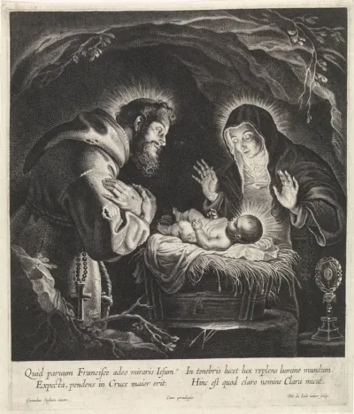 Heilige Franciscus en Heilige Clara aanbidden het Christuskind