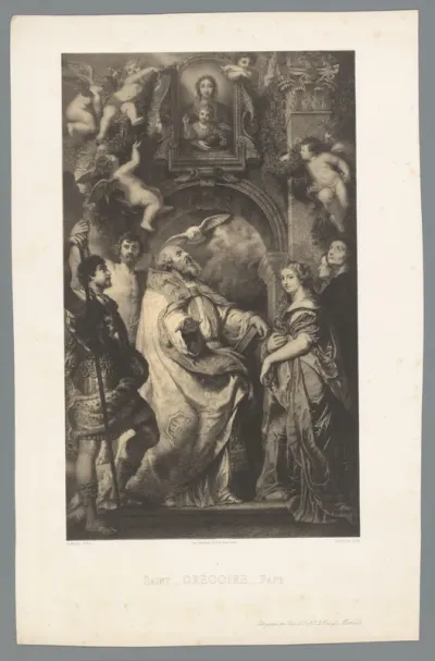 Heilige Gregorius, omgeven door andere heiligen, vereert de Madonna della Vallicella