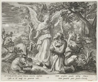 Heilige Guthlacus van Crowland als kluizenaar