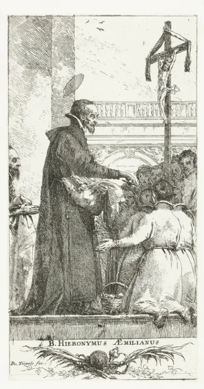 Heilige Hieronymus Aemilianus deelt voedsel uit aan wezen