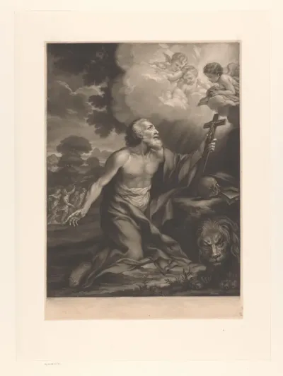 Heilige Hieronymus bij crucifix, boek en schedel