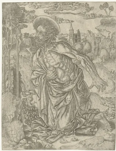 Heilige Hieronymus doet boete in woestijn