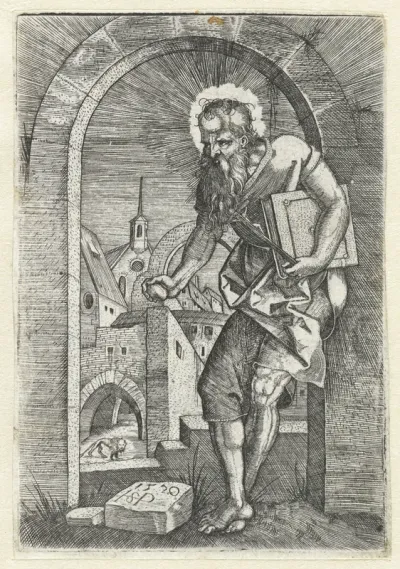 Heilige Hieronymus staand onder een boog
