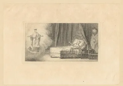 Heilige Johannes Nepomucenus verschijnt aan slapende man