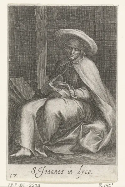 Heilige Johannes van Lycopolis als kluizenaar in zijn cel