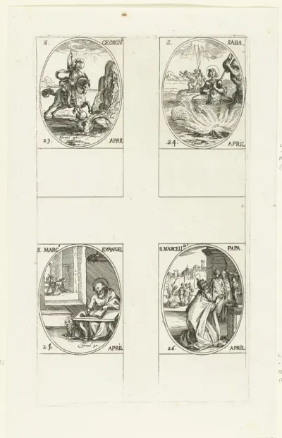 Heilige Joris, Heilige Sabas de Goot, Heilige Marcus de Evangelist, Heilige Marcellinus (23-26 april)