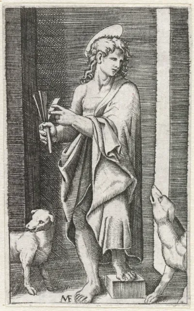 Heilige Lazarus met ratel en twee honden