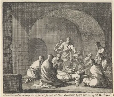 Heilige Lucianus viert het avondmaal in de gevangenis
