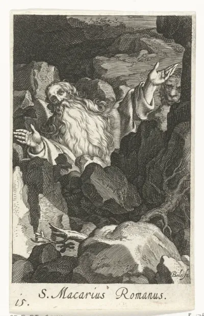 Heilige Macarius Romanus van Mesopotamië als kluizenaar