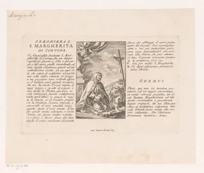 Heilige Margaretha van Cortona knielend voor een crucifix