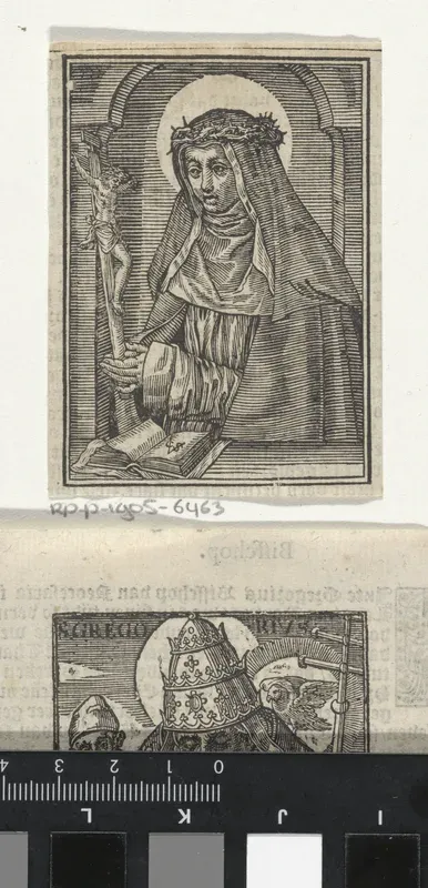 Heilige met een doornenkroon, een crucifix en een boek
