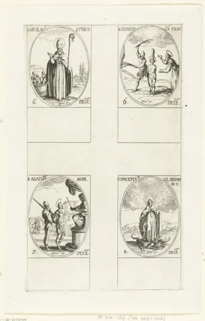 Heilige Nicolaas van Myra, Heilige Dionysia en Heilige Majoricus van Afrika, Heilige Agathopus van Kreta, Maria vertrapt een draak (Maria's Onbevlekte Ontvangenis) (6-8 december)