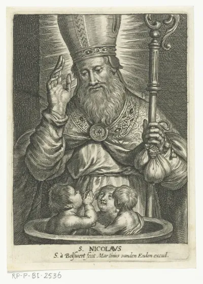 Heilige Nicolaas van Myra met drie kinderen in pot