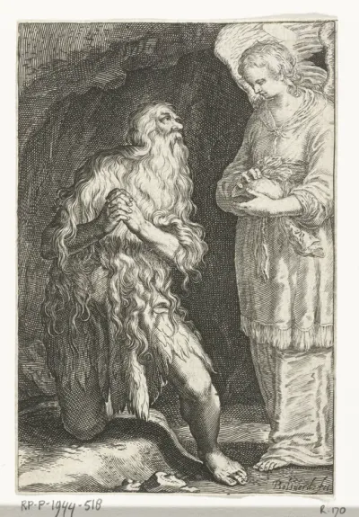 Heilige Onyphrius de Grote als kluizenaar met engel
