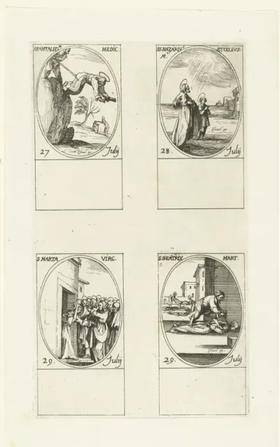 Heilige Pantaleon van Nicomedië, Heilige Nazarius en Heilige Celsus van Milaan, Heilige Martha van Bethanië, Heilige Beatrix van Rome (27-29 juli)