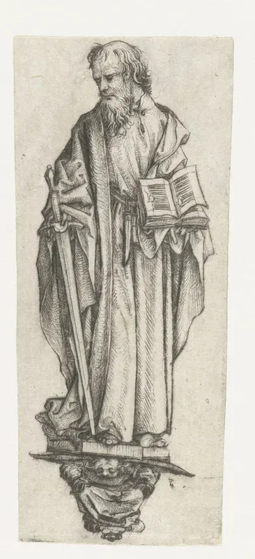 Heilige Paulus, staande op een console
